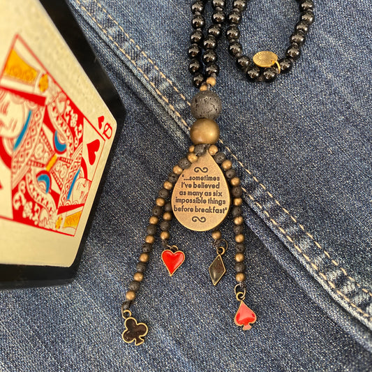 Mala | Meditation Beads | Alice in Wonderland Pendant | 108 Beads | Queen of Hearts Keepsake Gift Box
